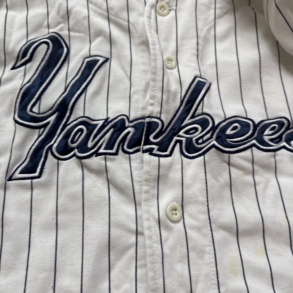 Vintage STARTER New York Yankees Pinstripe Baseball Jersey Mens XL Fair Con READ - Picture 13 of 16